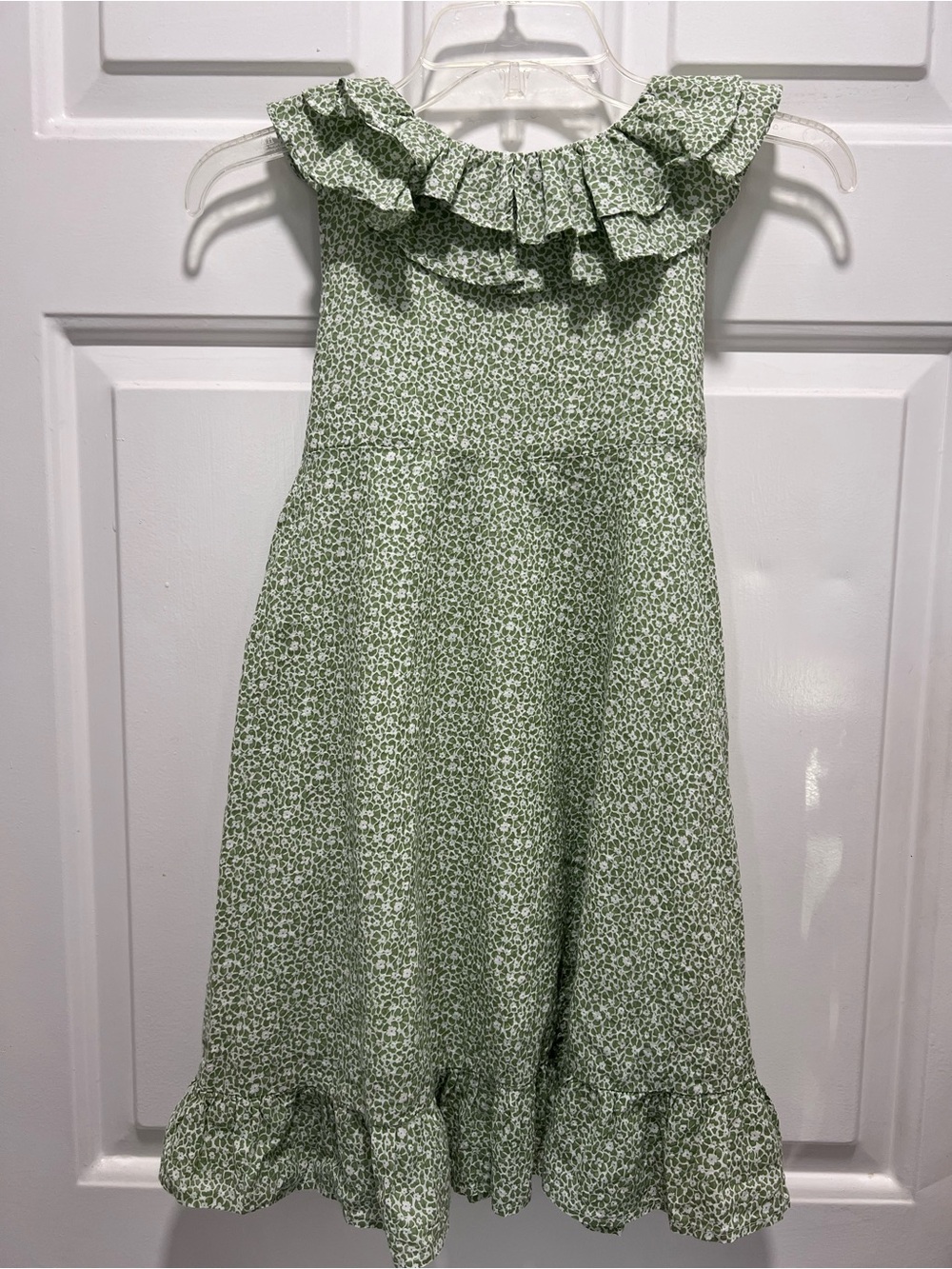 Aurora European Boutique Green Floral Ruffle Dress 100% Cotton Lined Size 6 30 - Picture 6 of 11